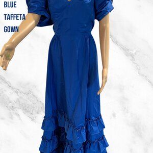 💙 VINTAGE ROYAL BLUE TAFFETA RUFFLE GOWN 💙 80s Prom • Drag / Stagewear • Flame